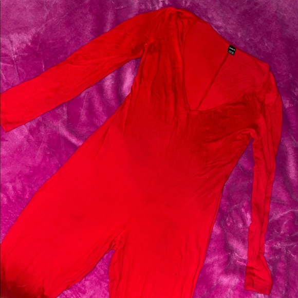 Red Long Sleeve Jumpsuit - Picture 3 of 3